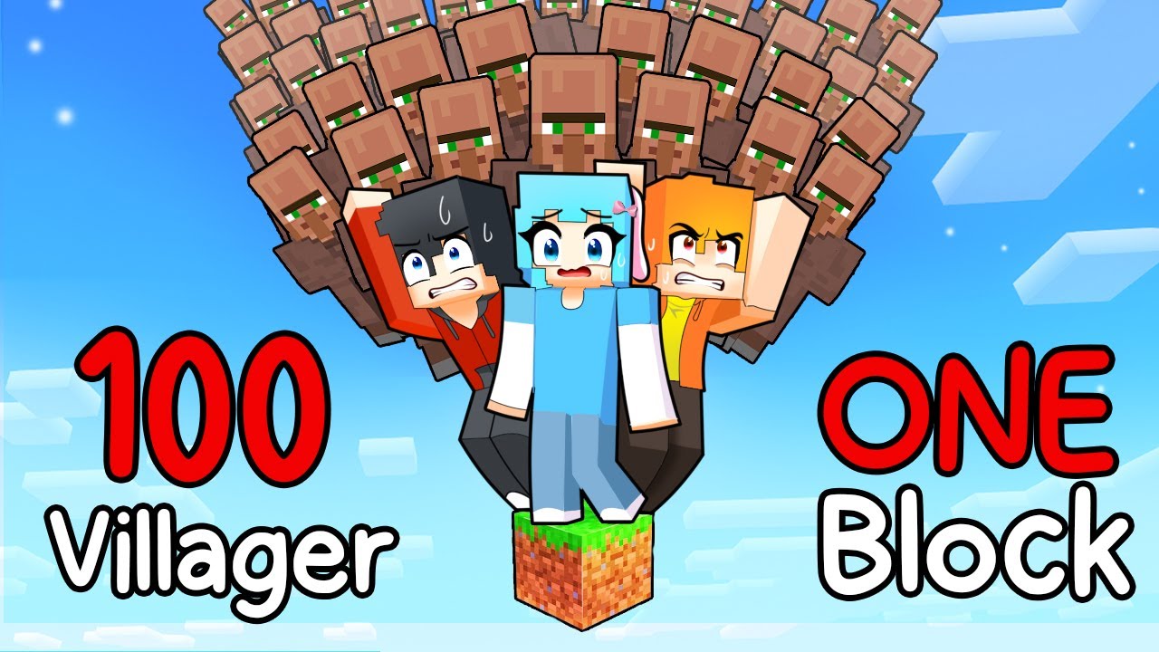 ติดอยู่บน One Block กับ Villager 100 ตัว !!! (ชิ้กกี้เอ็นเจ🥕🐣)