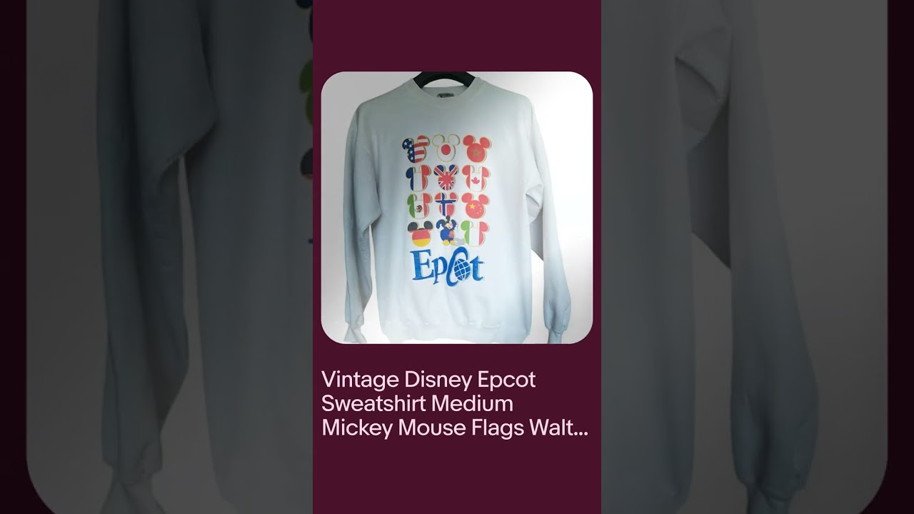 Vintage Disney Epcot Sweatshirt Medium Mickey Mouse Flags Walt Disney World