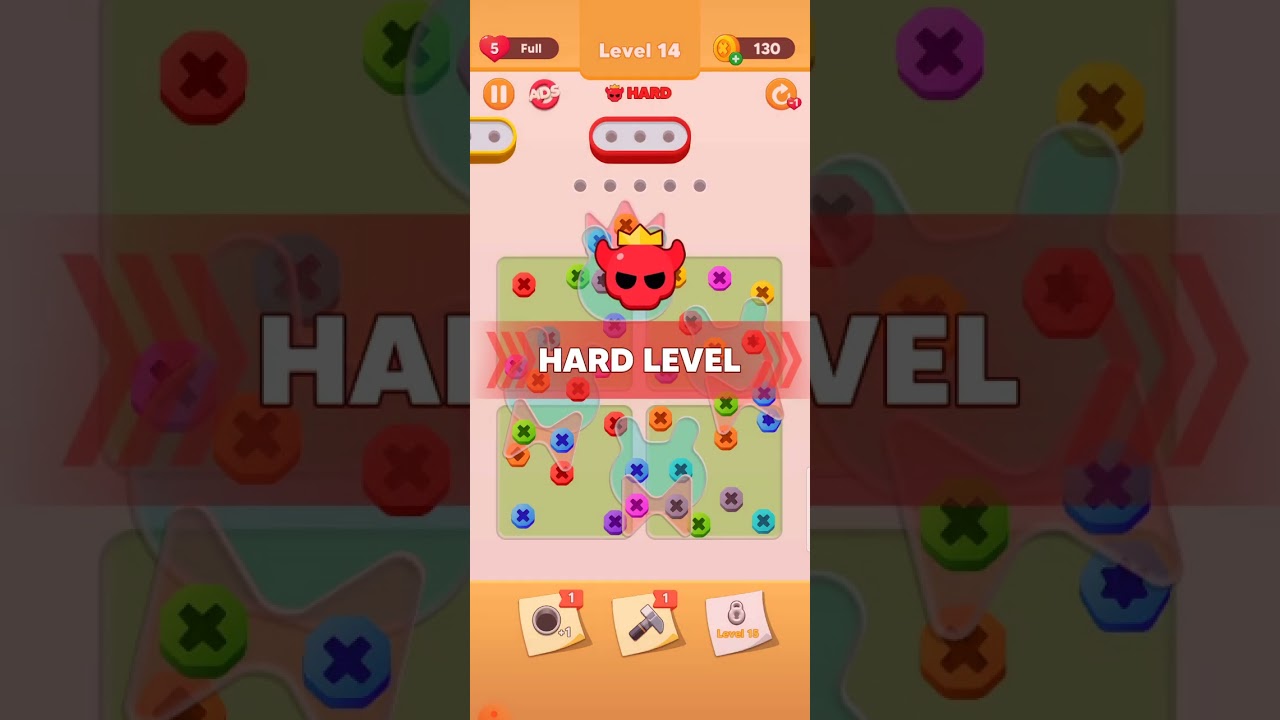 Screw Pin Nuts Jam Puzzle Level 12- 13 - 14