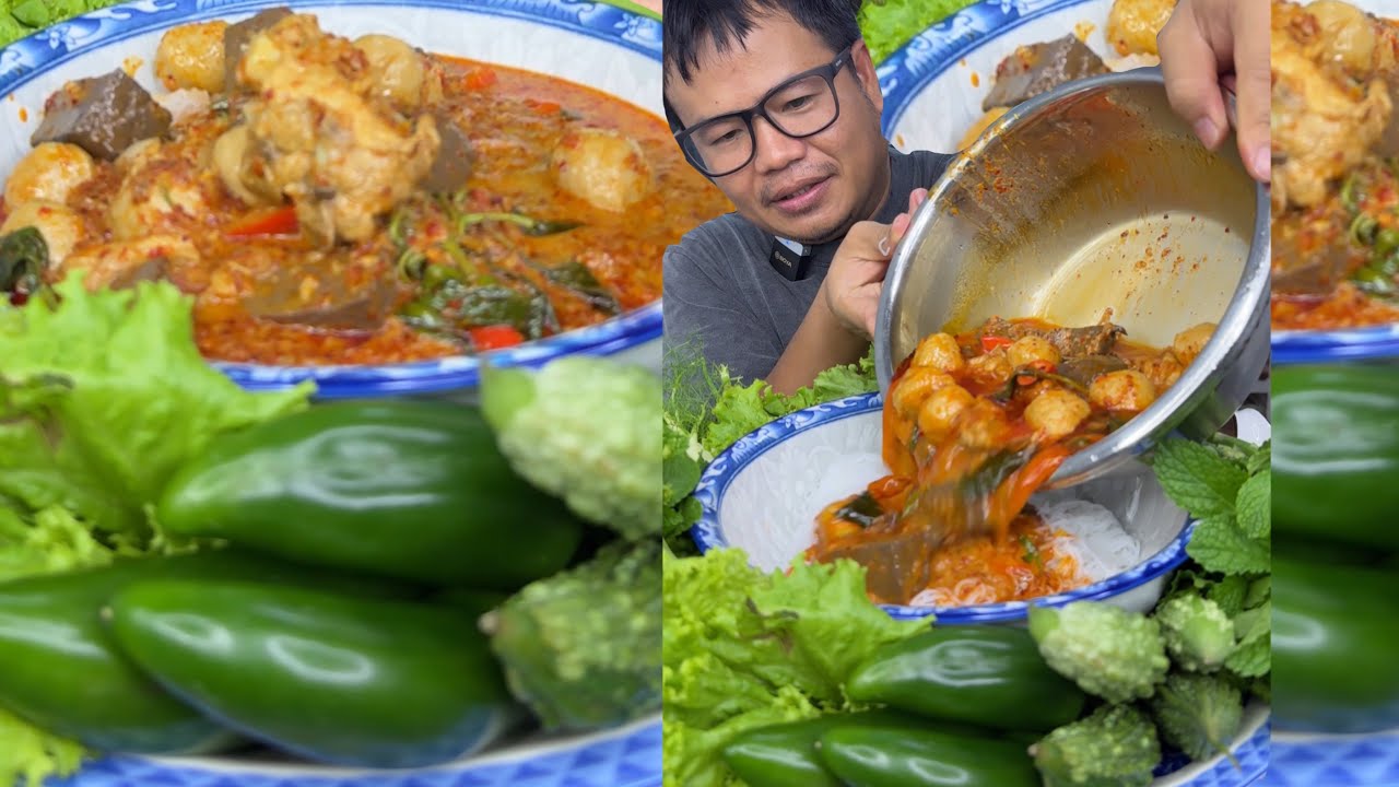 กินขนมจีนน้ำยาแกงกะทิ #mukbang ขนมจีนน้ำยากะทิ @ขาวจ๋าพากินแซบ 