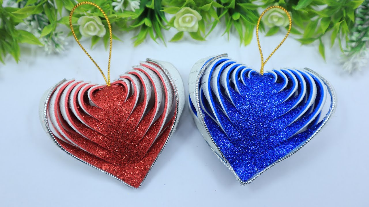DIY Christmas Heart Ornaments with EVA Glitter Foam Paper ❤️ Christmas Decorations Ideas