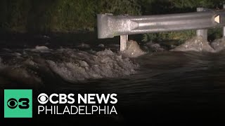 Storms flood roads in Quakertown, Pennsylvania