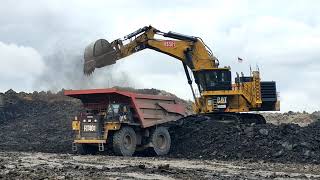 Caterpillar 6020B Excavator Load coal to Haultruck