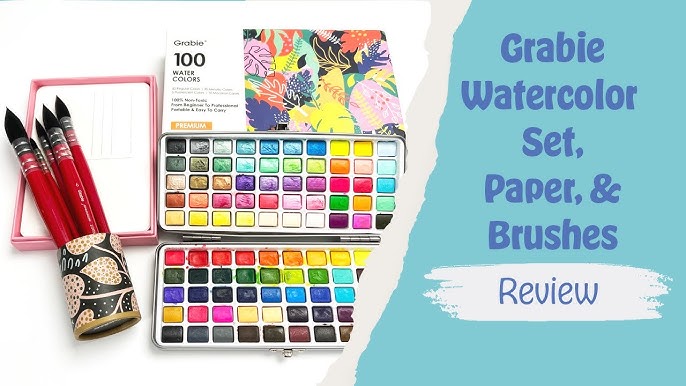 100 watercolour set from GRABIE unbox and demo - Adult coloring supplies 