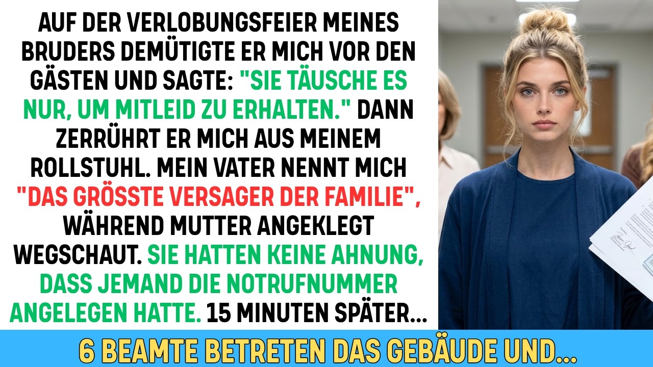 „Du ruinierst den Hintergrund“, zischte mein Bruder auf seiner Verlobungsfeier, packte meinen Arm und warf mich aus meinem Rollstuhl auf den kalten Marmorboden. Hunderte wohlhabender Gäste...