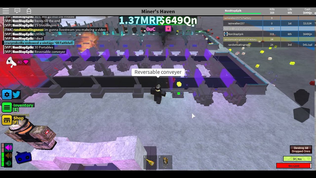 O N Bbb Loop Setup By Dullawsome123 In Miners Haven Low Lives - roblox miners haven tips and setups 1 trillions to sextillions