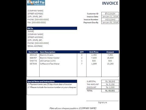 How To Create An Invoice Template In Excel Youtube
