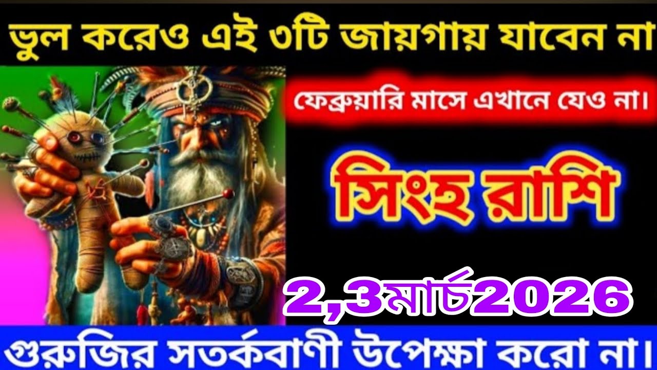 সিংহ রাশি ২–৩ মার্চ ২০২৬ ⚠️ ভুল করেও এই ৩টি জায়গায় যাবেন না! বড় বিপদ আসছে 😱 Singh Rashi 