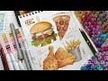 draw with me - fast food illustrations🍔🍕🍟 using alcohol-based markers and colored pencils ₊˚✧