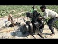 Diesel engine Waterpump machine starting to work from farming engine Waterpump Machine