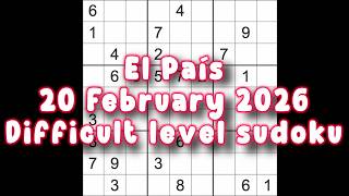 Sudoku solution – El País 20 February 2026 Difficult level sudoku