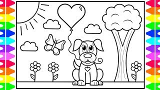 How to Draw a Cute Dog with a Heart Balloon 🐶💜💕Valentines Day Drawing and Coloring Pages for Kids