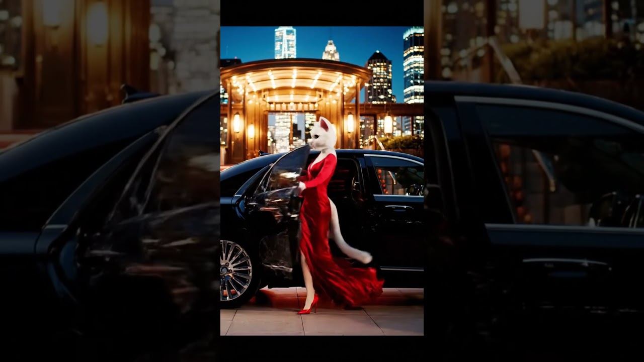 “Luxury cat Fashion Power Couple | Red Dress & White Suit | NYC Night Glamour Short Film”