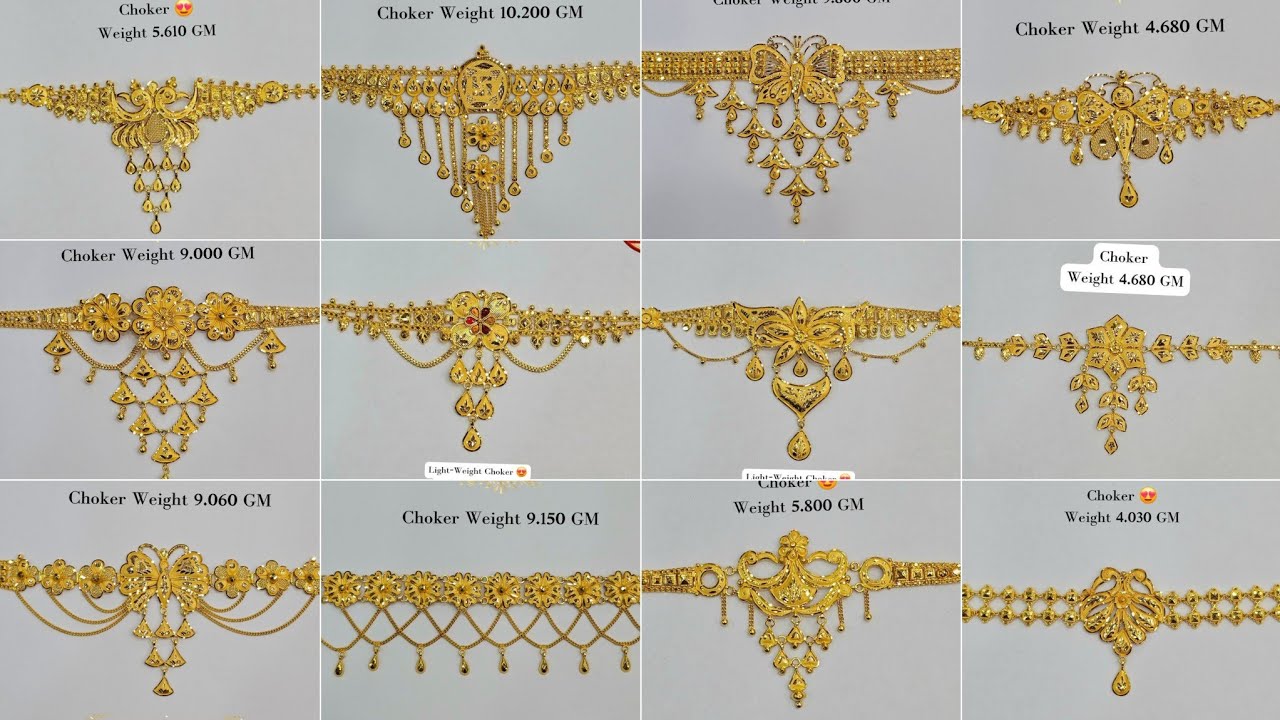 Gold choker necklace design with weight and price/Lightweight gold choker necklace design
