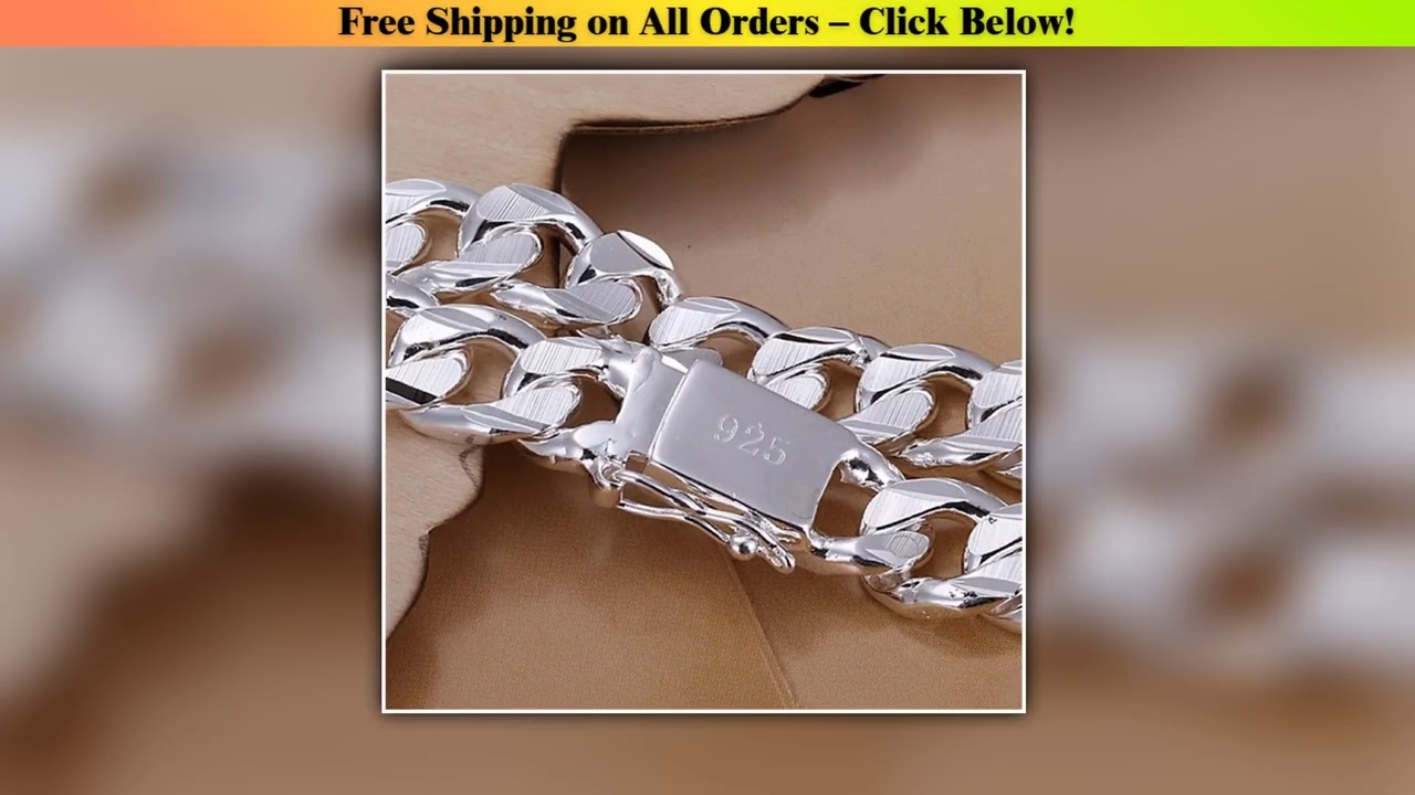 New Highend Womens Mens Fine Silver Color Bracelet Fashion Jewelry Gift Mens 10MM Square Beautiful