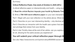 Critical Reflection Paper Guidance/Explanation