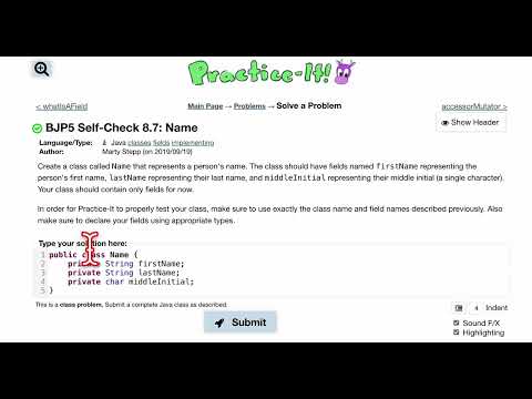 Java Practice It | Self-Check 8.19 constructorName | classes, implementing, instance method, String