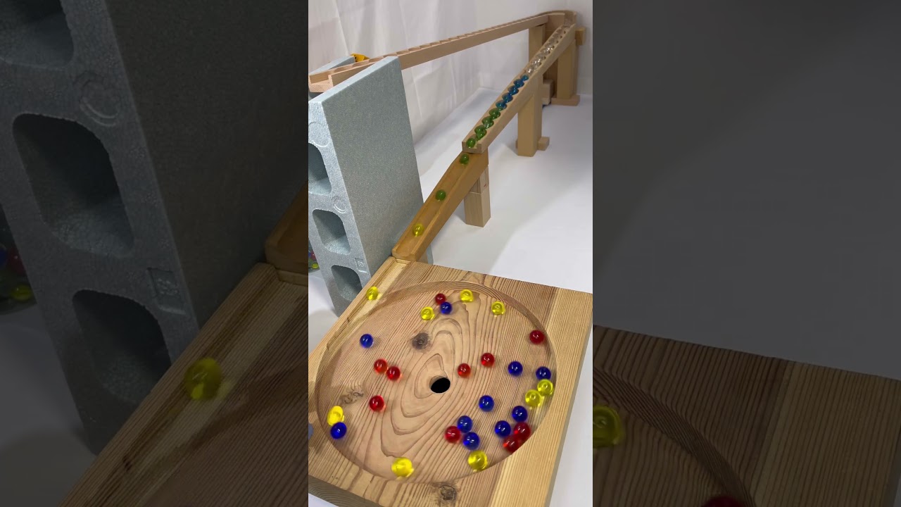 Oddly satisfying Marble Run ASMR☆Rainbow colored marbles & wooden squiggly slope soothing sounds