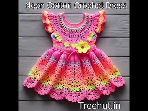 Neon Crochet Cotton Dress Ideas for 5 year Girl #crochetideas #crochet #summerfashion