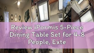 Review iPormis 5-Piece Dining Table Set for 4-8 People, Extendable Kitchen Table Set with 2 Benches