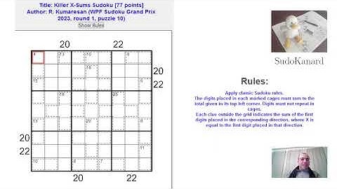 [Eng] Killer X-Sums Sudoku, by R. Kumaresan (WPF Sudoku Grand Prix 2023, round 1, puzzle 10)