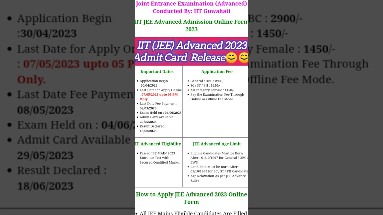 IIT (JEE) Advanced 2023 Admit Card Release😊👍.