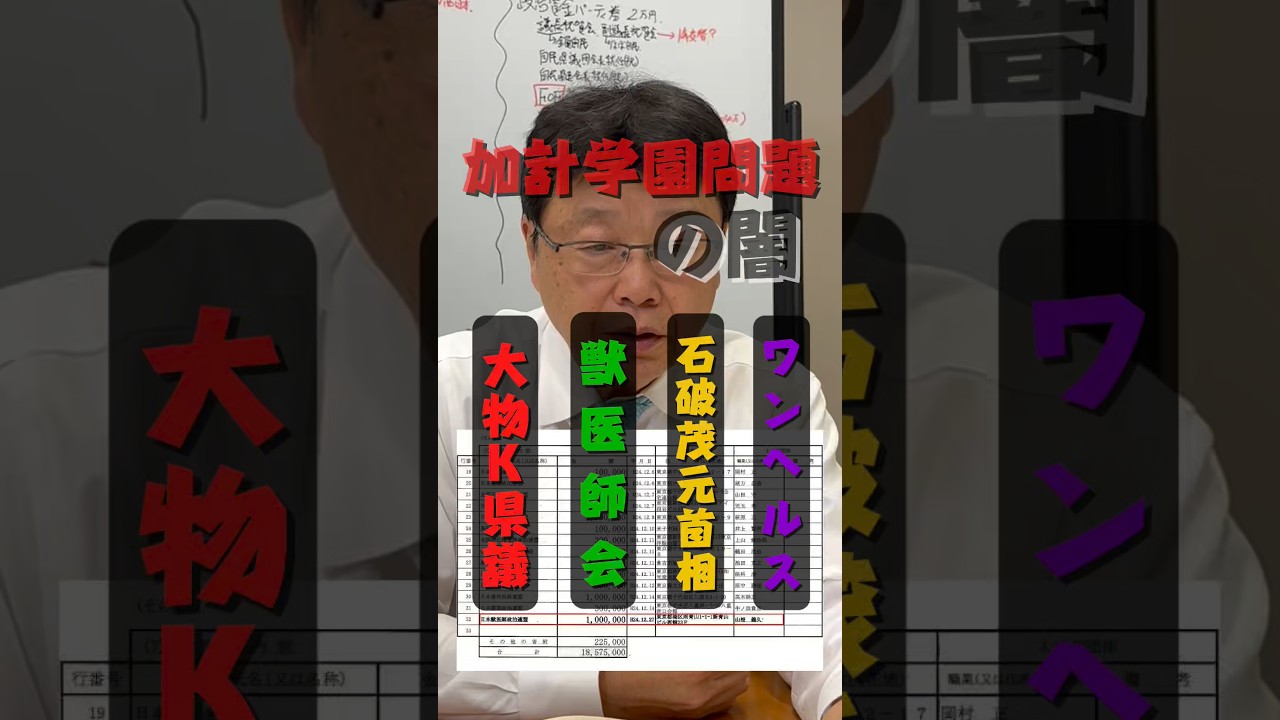 加計学園問題の闇[100万円の献金で悪に動く政治家たち]「石破元首相」「大物Ｋ県議」「ワンヘルス」「獣医師会」#shorts
