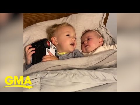 Toddler adorably calms baby sister in viral video l GMA Digital