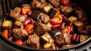 Air Fryer Eggplant, Your New Go-To Meal, Easy Eggplant Recipe, Eggplant, Beef &amp; Kidney Beans Bowls