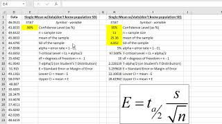 Excel/Google Sheets Calculator Creation - Confidence Interval of 1 Mean (population SD unknown)