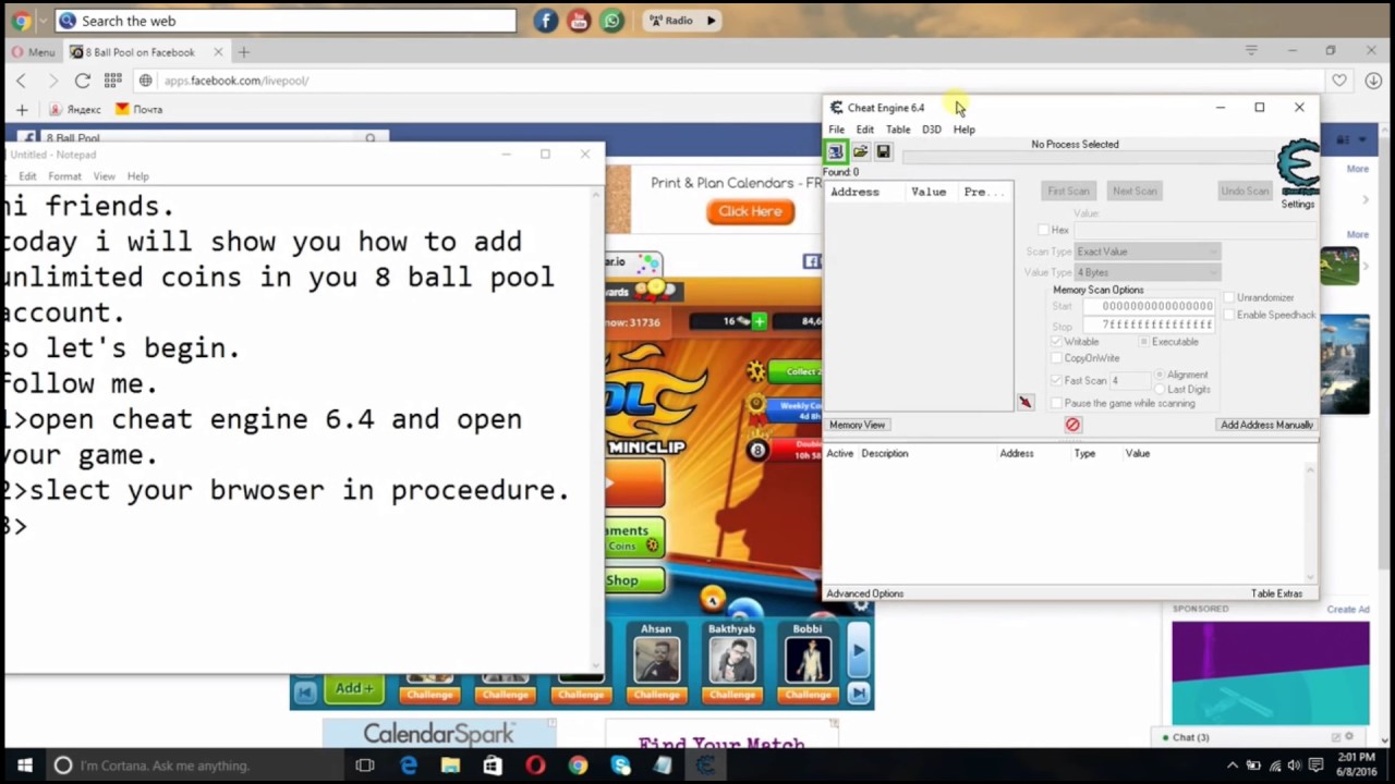 8 ball pool : get unlimited coins and money by using cheat engine 6.4 (HACKED)