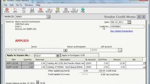 Peachtree Tutorial Entering Vendor Credit Memos Sage Training Lesson 19.3