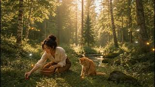 Relaxing Music 4K 🌿 Peaceful Forest Morning Ambience | Cozy Cat, Meditation, Study &amp; Sleep