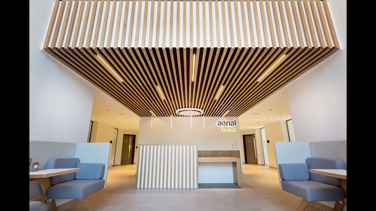 Stunning Reception Area In Hampshire Feature Oak Slatted Ceiling