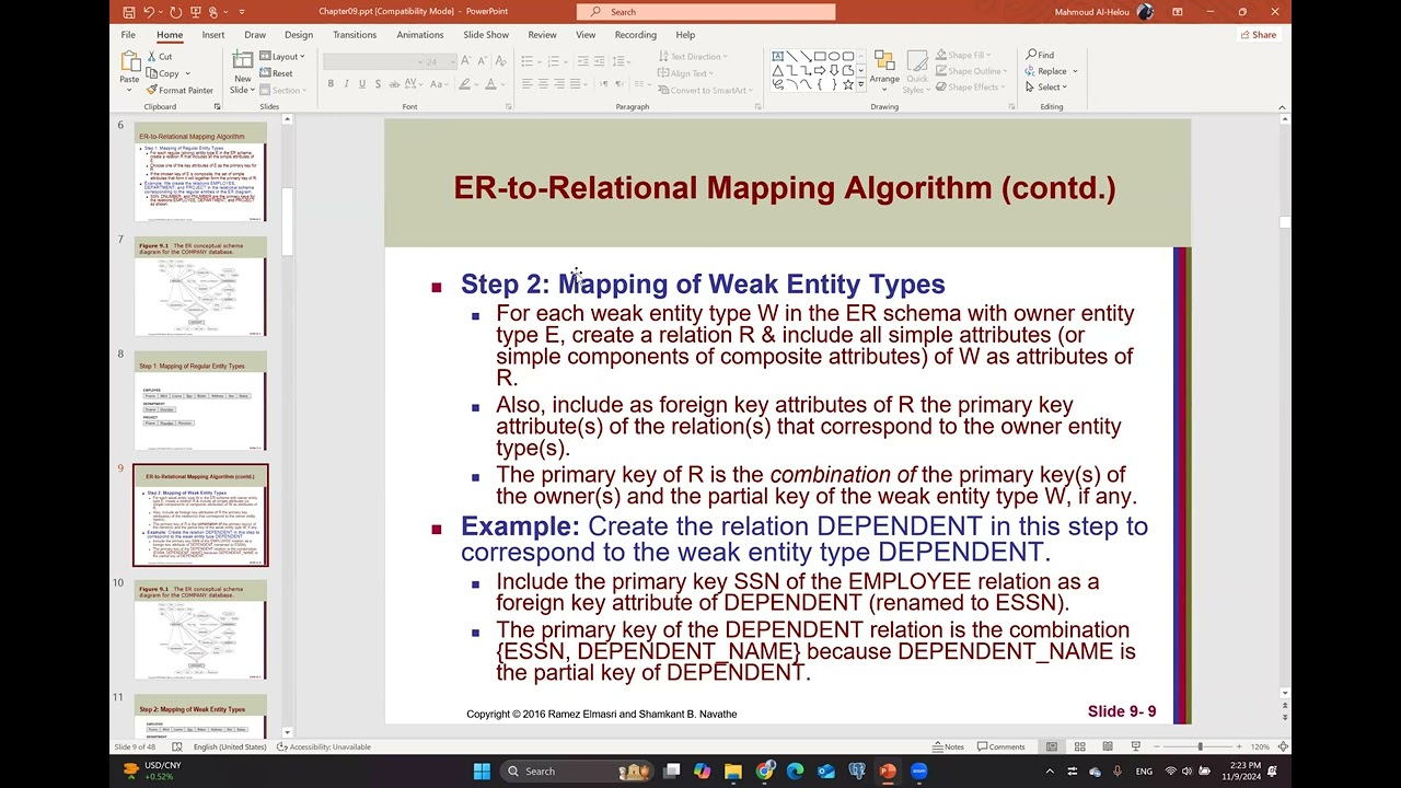 ch9 : Relational Database Design by ER- and EERR-to-Relational Mapping