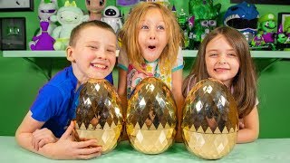 Golden Surprise Eggs w/ Fun Toys & Blind Bags for Boys & Girls | Kinder Playtime It's a Toy Party!