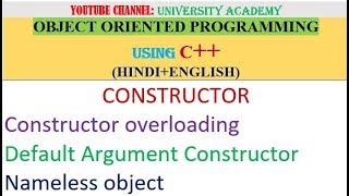 Constructor Overloading, Default Argument,Nameless Object