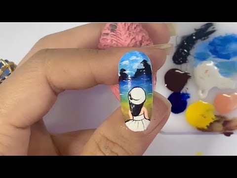 Vẽ nail phong cảnh tả thực -Như Anh - YouTube