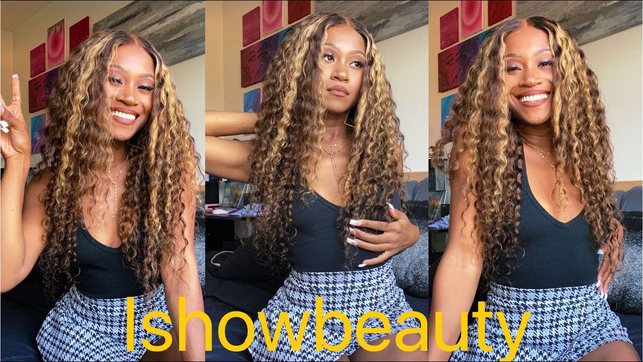 Affordable highlights deep wave  closure wig ft Ishowbeauty hair