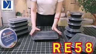 Black Rectangular Food Container 58 oz With Stackable Design