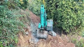 Powerful Kobelco Excavator Building Epic Mountain Road | Excavator Planet