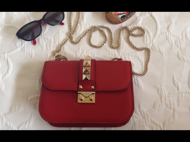 Valentino Red Leather Small Rockstud Glam Lock Flap Bag