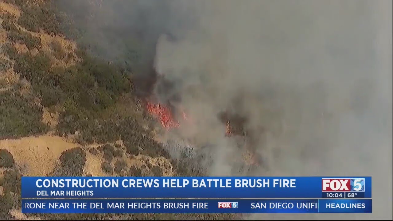 Construction crews help battle brush fire - YouTube