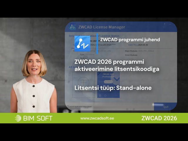 ZWCAD 2026 programmi aktiveerimine litsentsikoodiga.