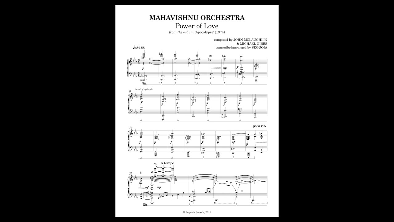 MAHAVISHNU ORCHESTRA: Power of Love [piano cover + sheet music]
