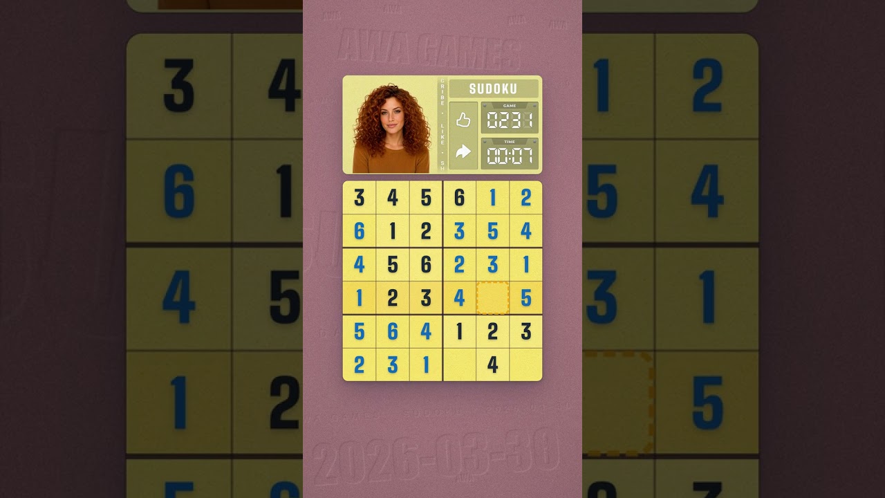 LinkedIn Mini Sudoku #231 solved board for March 30, 2026, 6x6 grid