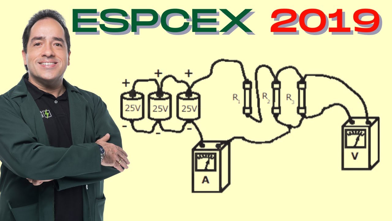 EsPCEx 2019 | No circuito desenhado abaixo, temos três pilhas ideais ligadas em paralelo que fornece