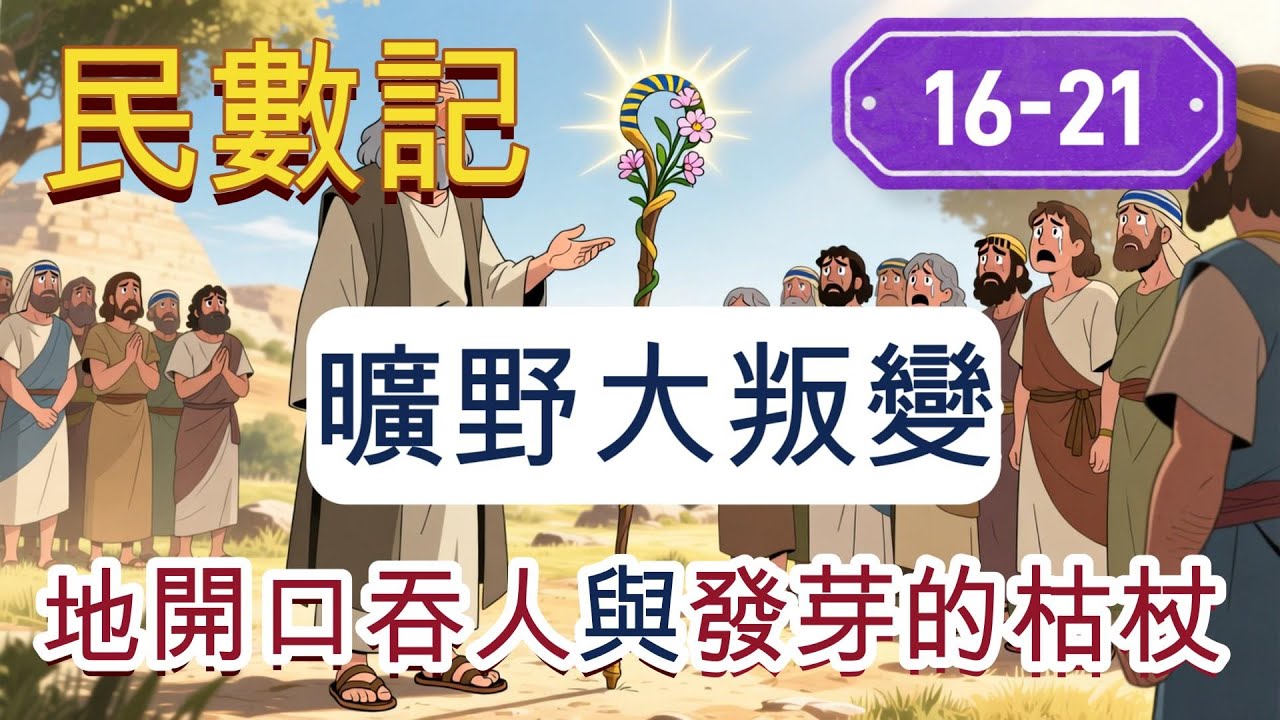 民數記16-21【有聲圖文卡通聖經】 地開口吞人、摩西擊打磐石（不能進迦南）、銅蛇救人。這段非常戲劇化。