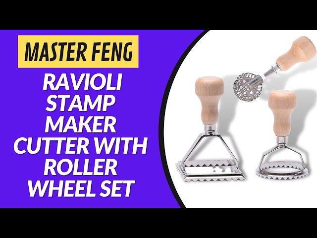 Ravioli Stamp Maker Cutter with Roller Wheel Set, Mold with Wooden Han