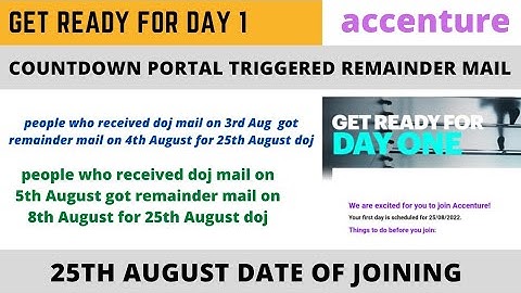 Countdown portal remainder mail for people who receive doj mail on 5th Aug || action items 18 Aug